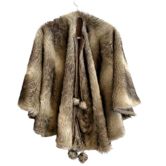 Vintage Faux Fur Gray White Shawl Stole Tie Front Classy Chic Holiday One Size - Picture 1 of 16